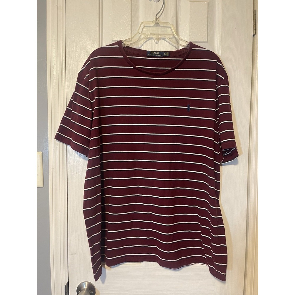 POLO RALPH LAUREN Mens Custom Slim Fit T-Shirt X-Large, Burgundy Navy Stripes